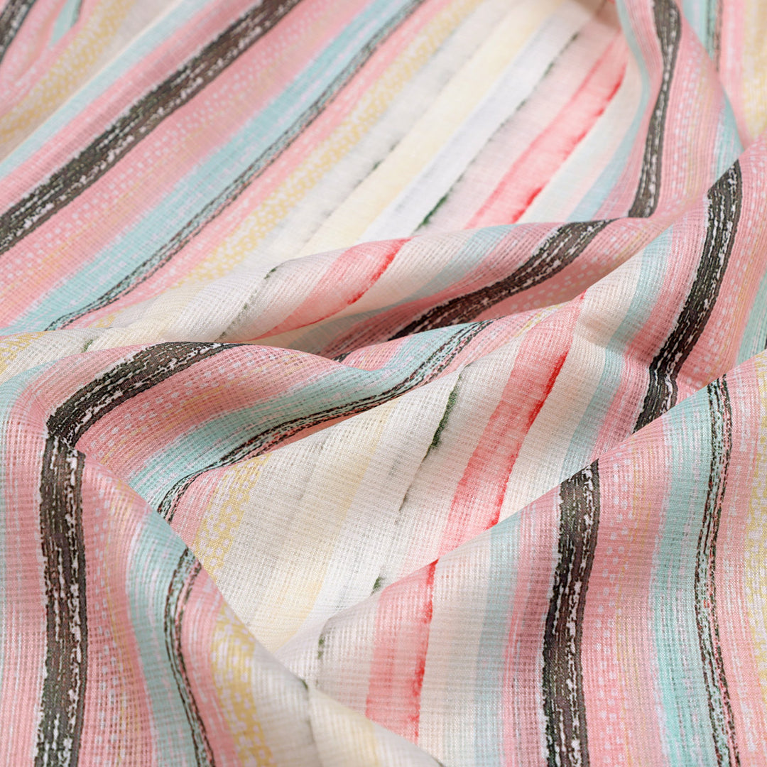 Blurry Strips Kota Doria Digital Printed Fabric Material