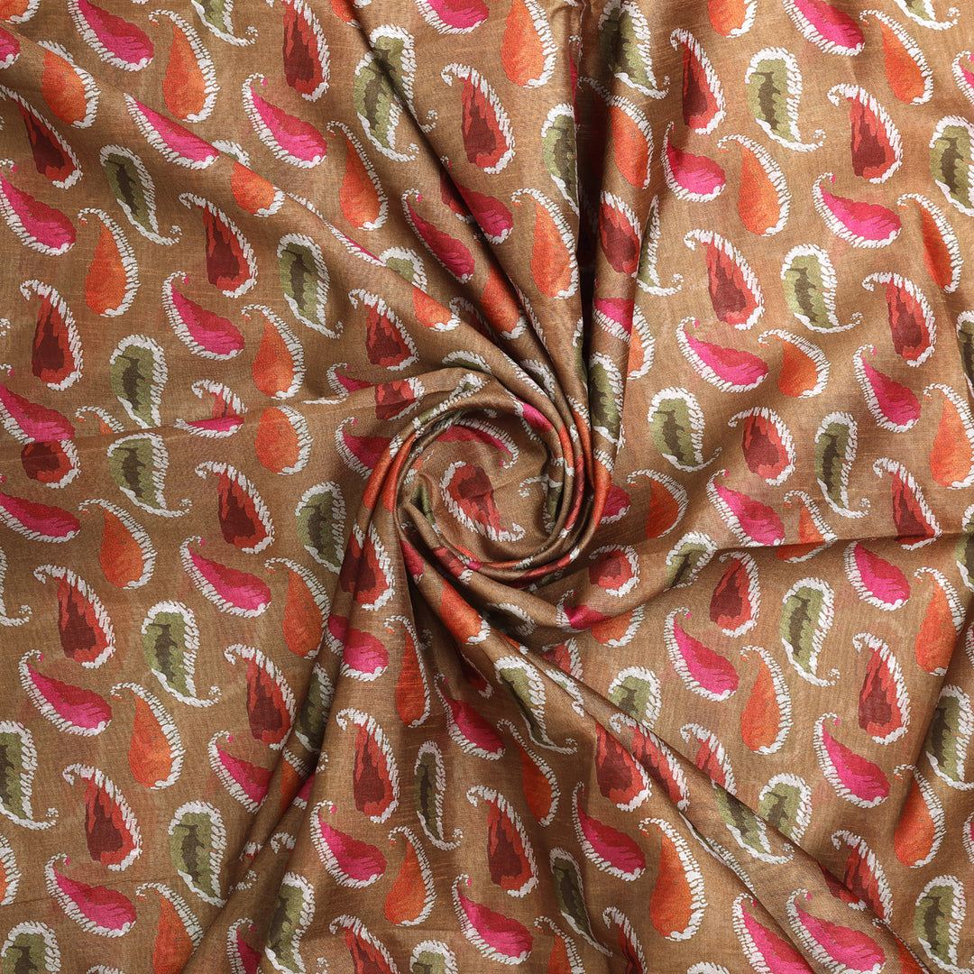 Tusser Silk Fabric Material with Colorful Paisley Print