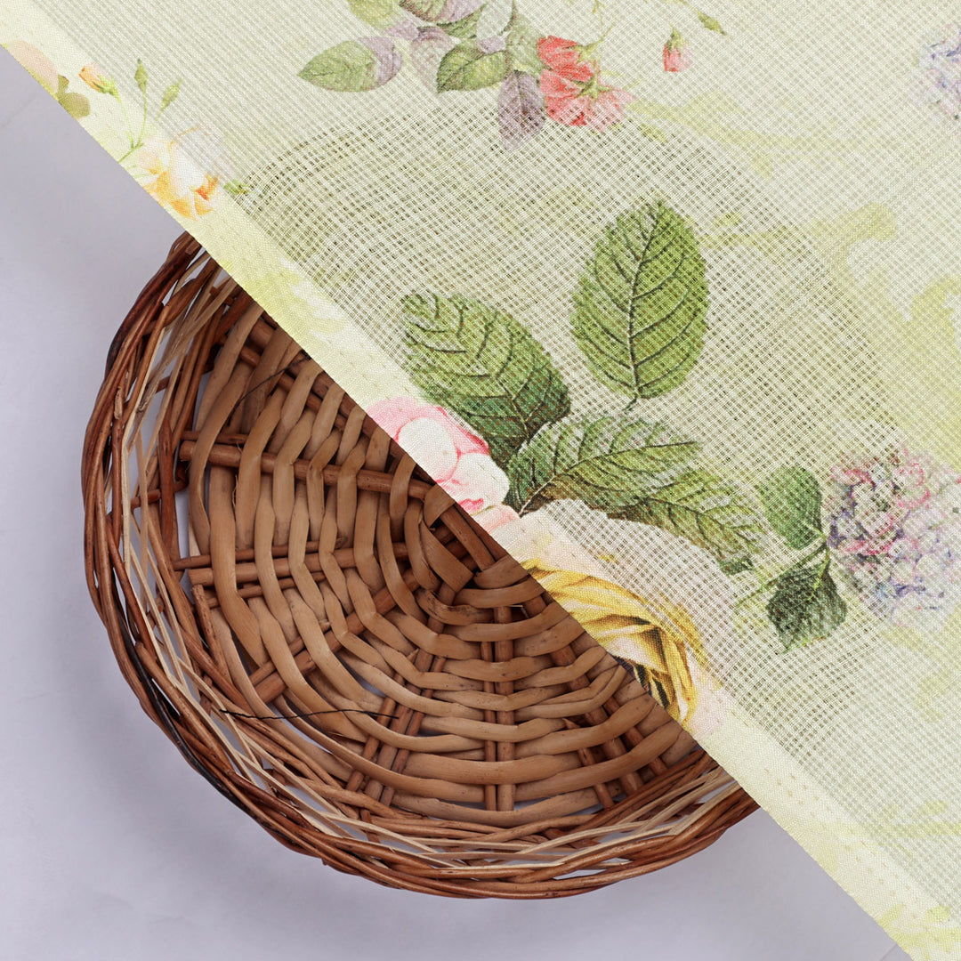 Gorgeous Floral Kota Doria Fabric Material in Vibrant Yellow Color