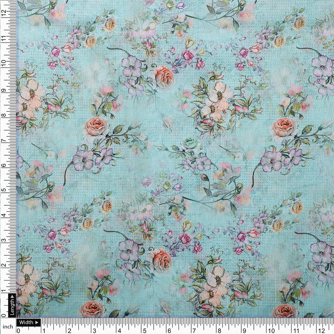 Tusser Silk Fabric Material with Decorative Flower Valley