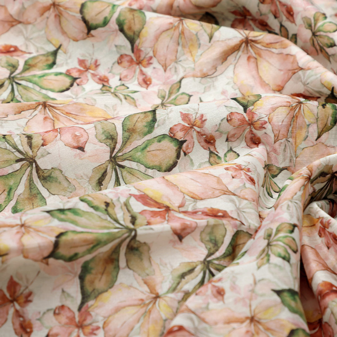 Gorgeous Leaves Printed Tusser Silk Fabric Material
