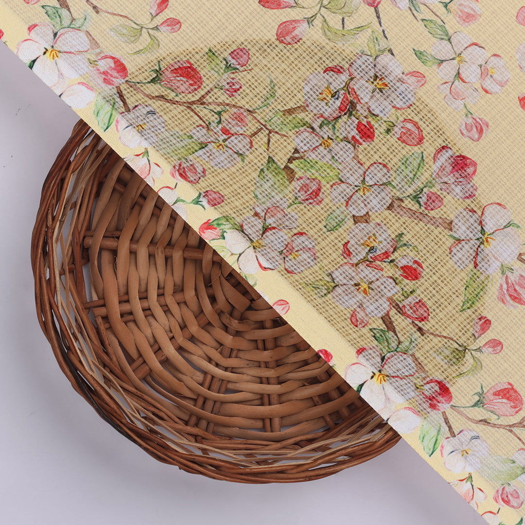 Kota Doria Fabric Material with Classy Floral Designs in Vibrant Yellow Color