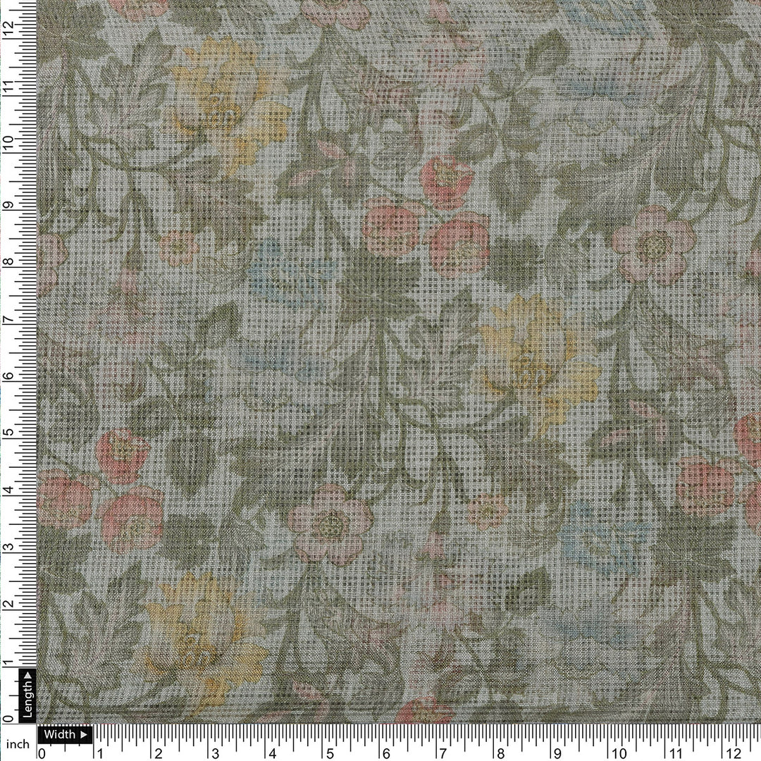 Classy Floral Velly Kota Doria Fabric Material with Decorative Leaves