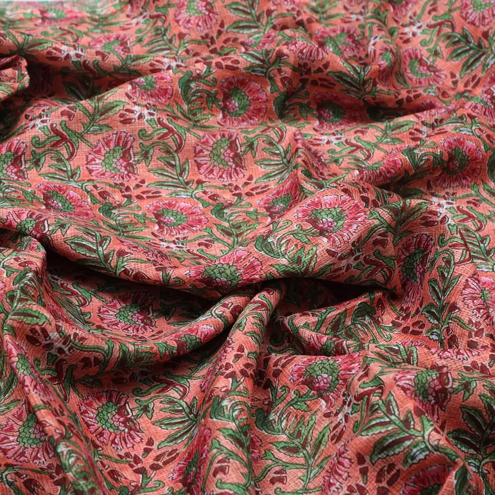 Pink Printed Kota Doria Cotton Fabric Dress Material main image 0
