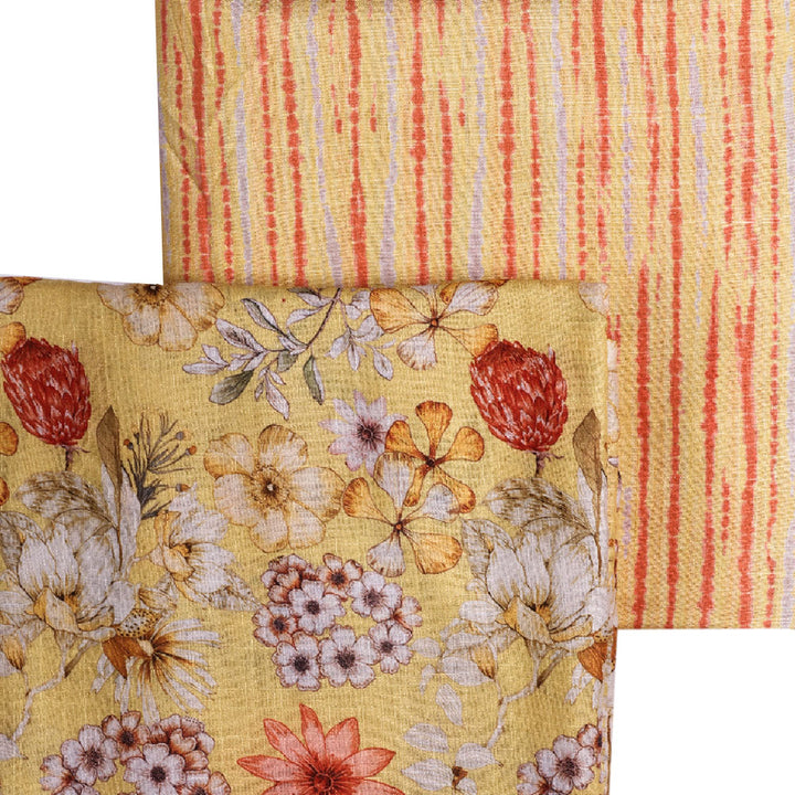 Yellow Muslin Printed Unstitched Fabric Set (5 Meter Set)