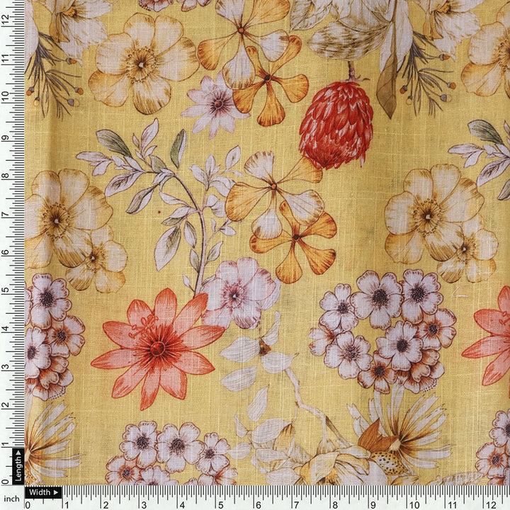 Yellow Muslin Printed Unstitched Fabric Set (5 Meter Set)