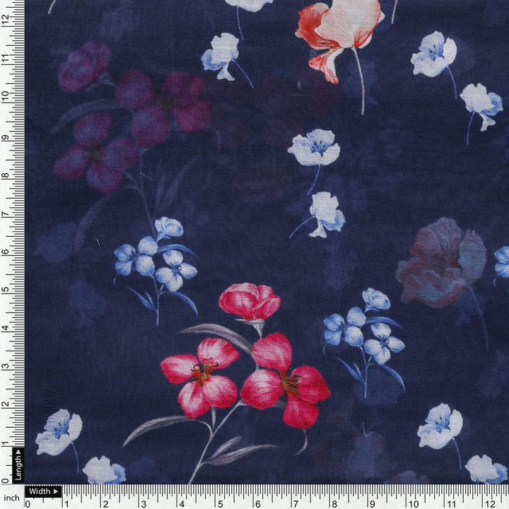 Blue Muslin Printed Unstitched Fabric Set (5 Meter Set)