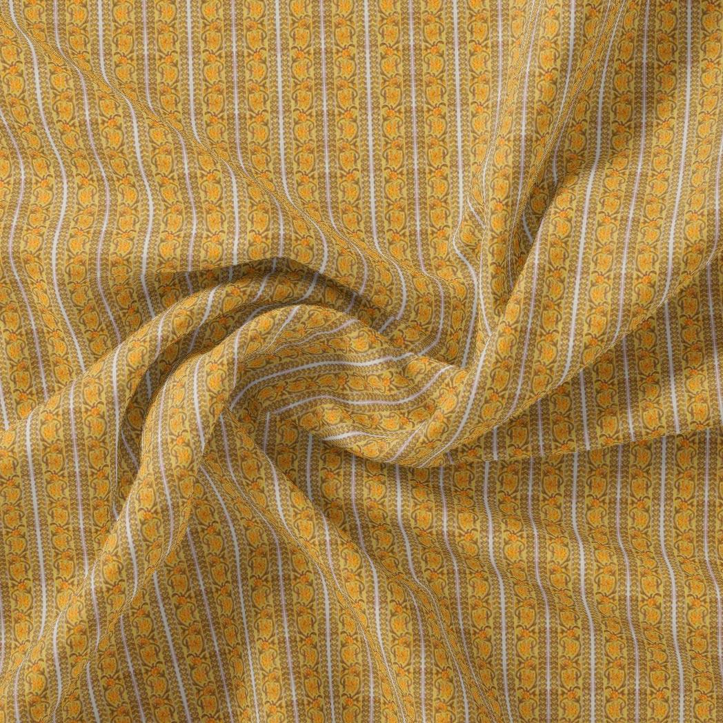 Decorative Yellow Strips Leaves Digital Printed Fabric - FAB VOGUE Studio®