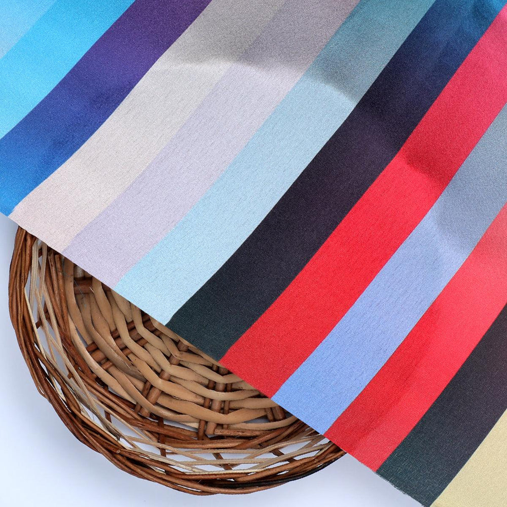Rainbow Blurry Serpentine Strips Digital Printed Fabric - Japan Satin - FAB VOGUE Studio®