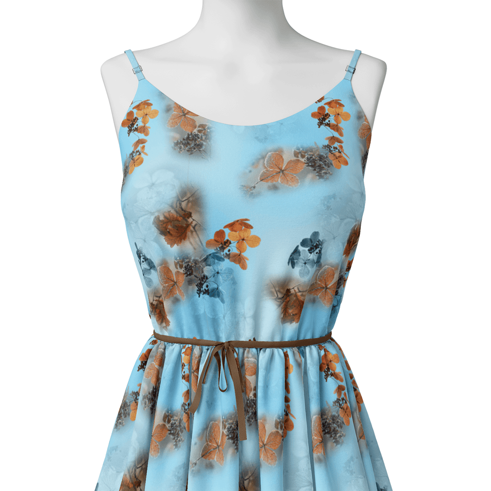 Golden Periwinkle With Blue Floral Digital Printed Fabric - Japan Satin - FAB VOGUE Studio®