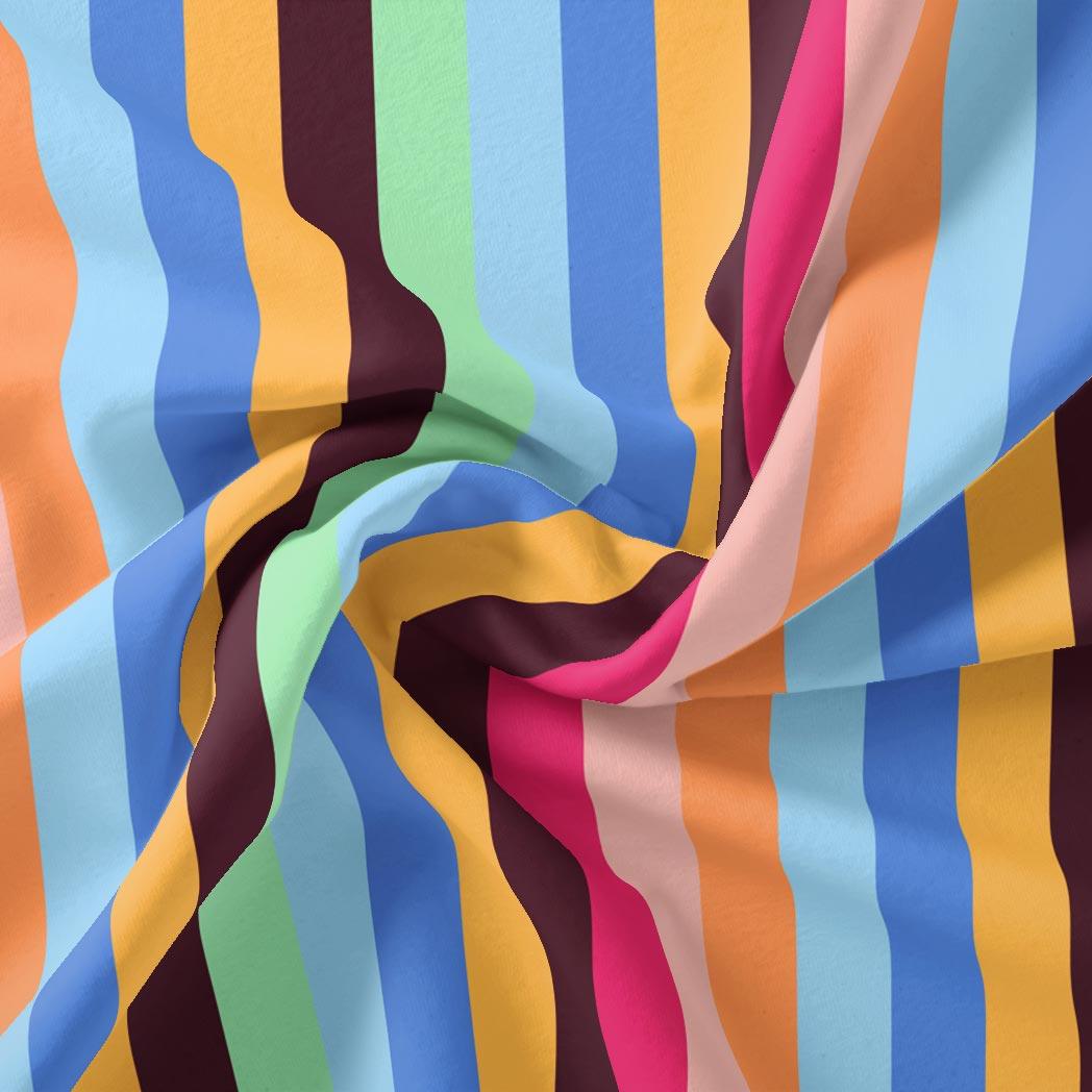 Morden Multicolour Rainbow Strips Digital Printed Fabric - FAB VOGUE Studio®