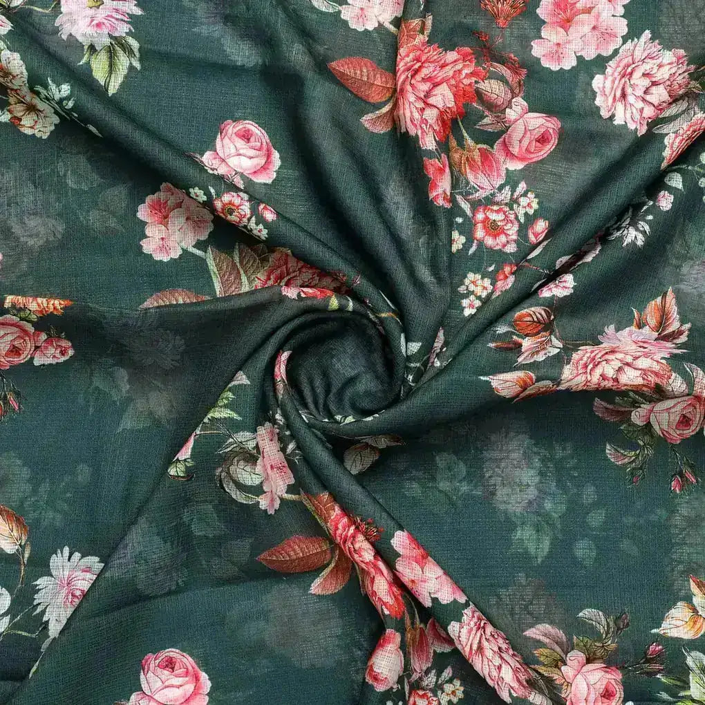 Floral Pink Printed Kota Doria Cotton Fabric Dress Material