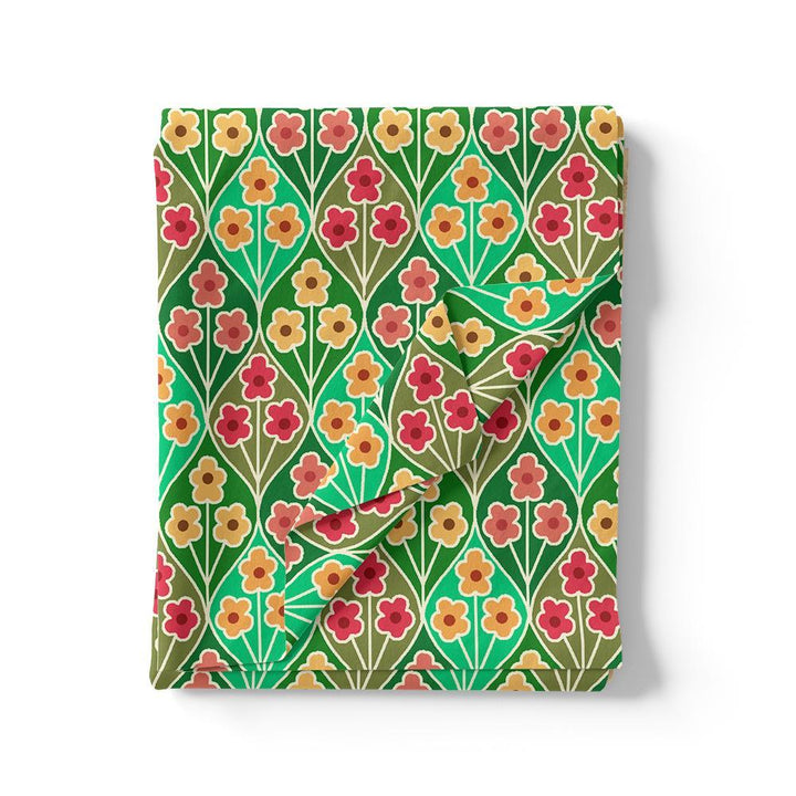 Multicolour Allmandar Flower Ogee Art Digital Printed Fabric - Kora Silk - FAB VOGUE Studio®