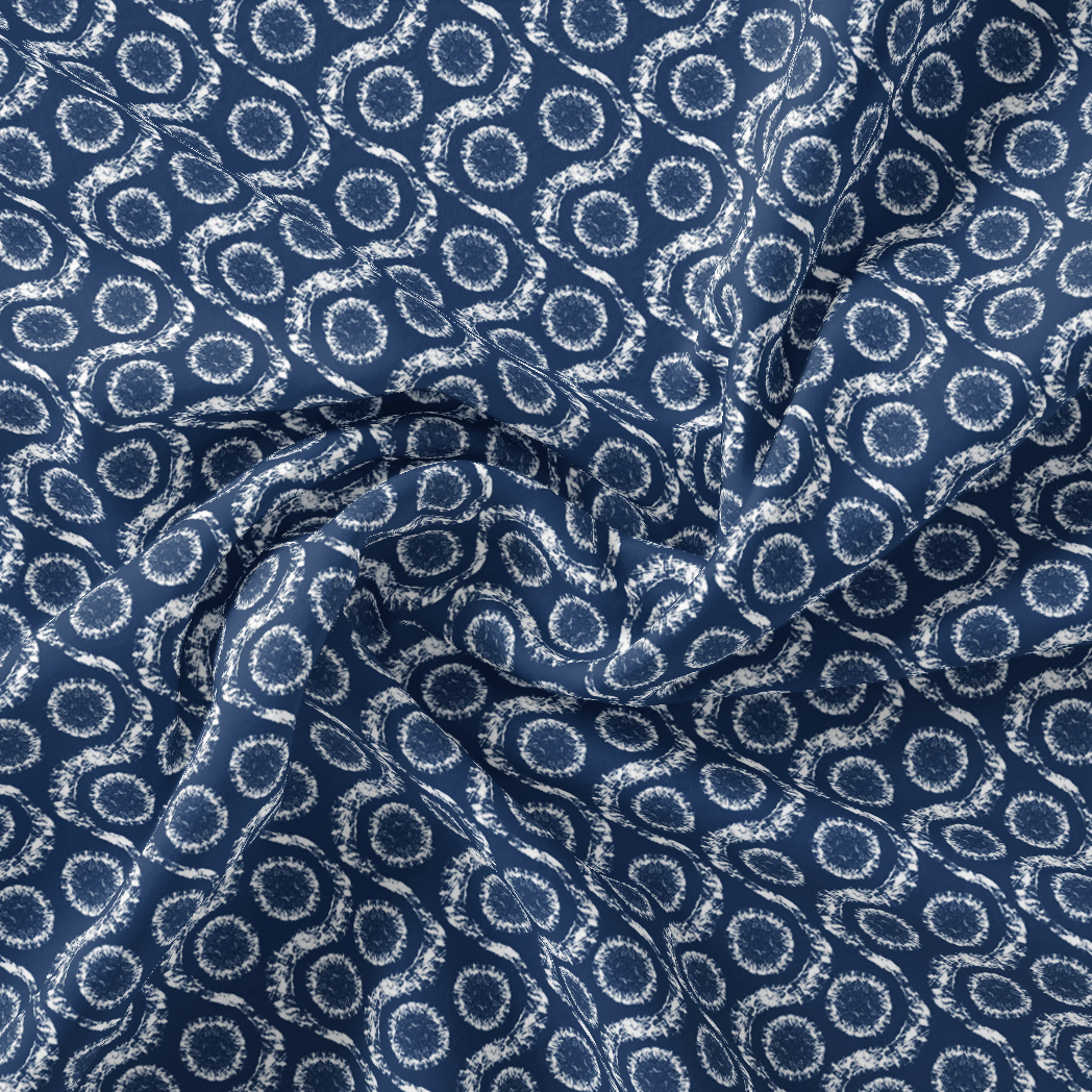 Seamless Vermicular Pattern With Blue Colour Digital Printed Fabric - Poly Muslin - FAB VOGUE Studio®
