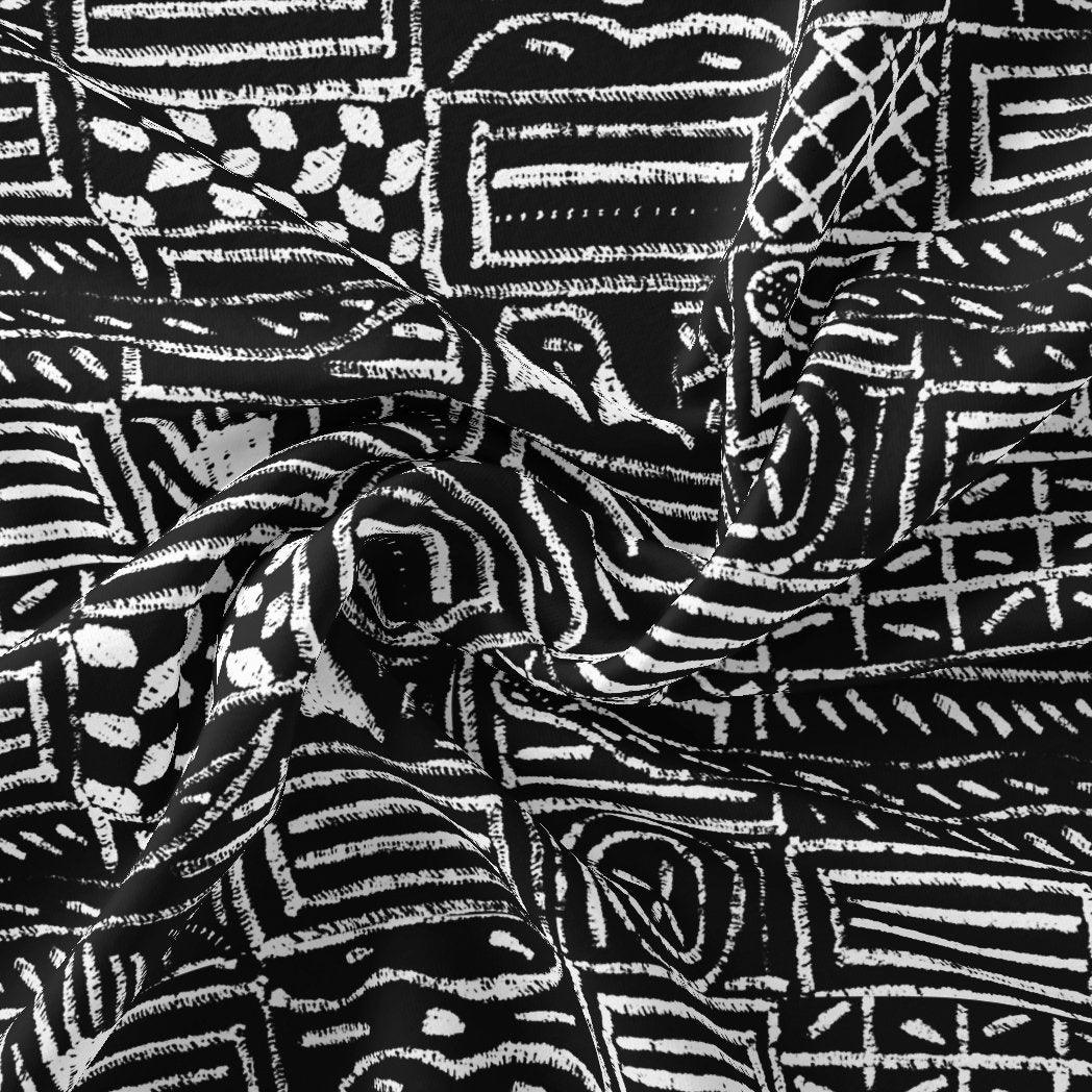 French Black And White Ghost Digital Printed Fabric - Pure Chiffon - FAB VOGUE Studio®