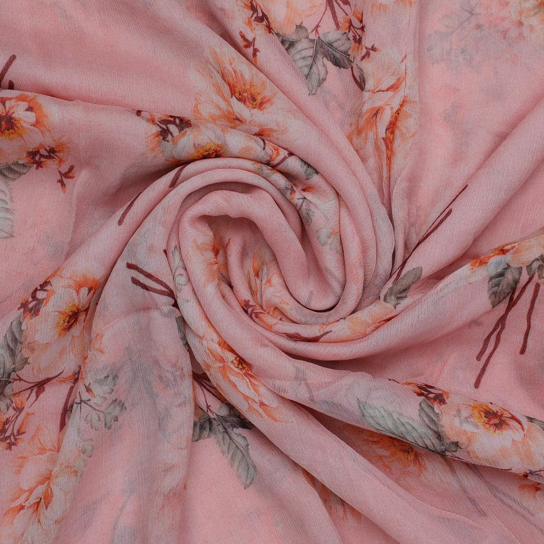 Camellia With Watusi Colour Digital Printed Fabric - Pure Chiffon - FAB VOGUE Studio®