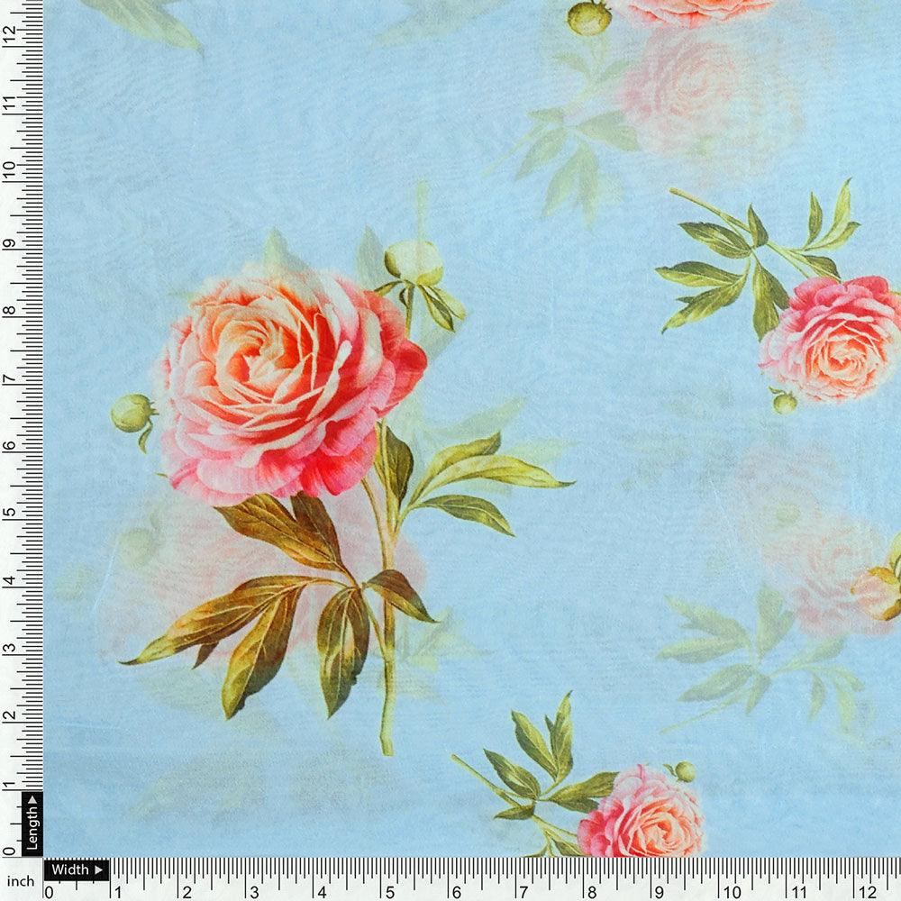 Skyblue Flower Pure Georgette Printed Fabric - FAB VOGUE Studio®