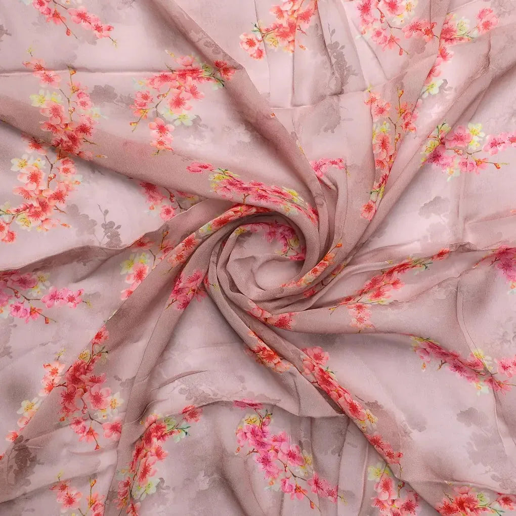 Digital Printed Georgette Fabric - Pink Floral unstitched fabric