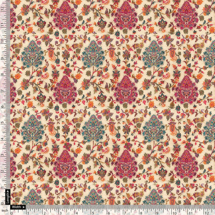 Red Damask Pashmina Printed Fabric - FAB VOGUE Studio®