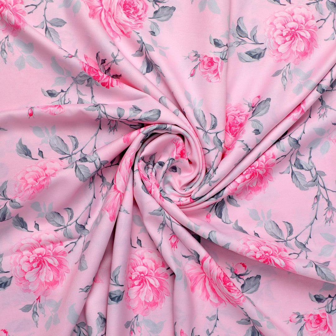 Pink Rose Allover Digital Printed Fabric - Rayon - FAB VOGUE Studio®