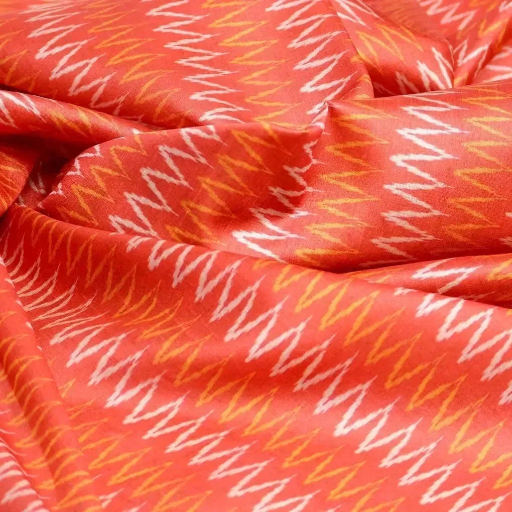 Buy Red Leheriya Tusser Silk Digital Printed Fabric