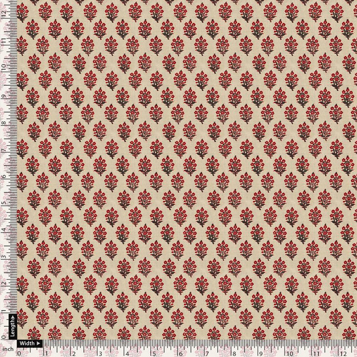 Red Flower Motif Block Digital Printed Fabric - Upada Silk - FAB VOGUE Studio®
