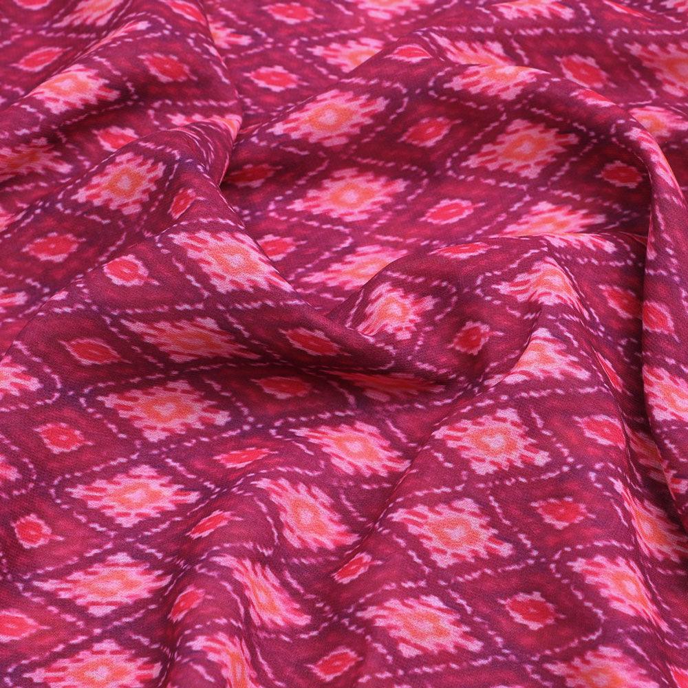 Classic Multi Pattern Ikat Pink Colour Digital Printed Fabric - Weightless - FAB VOGUE Studio®