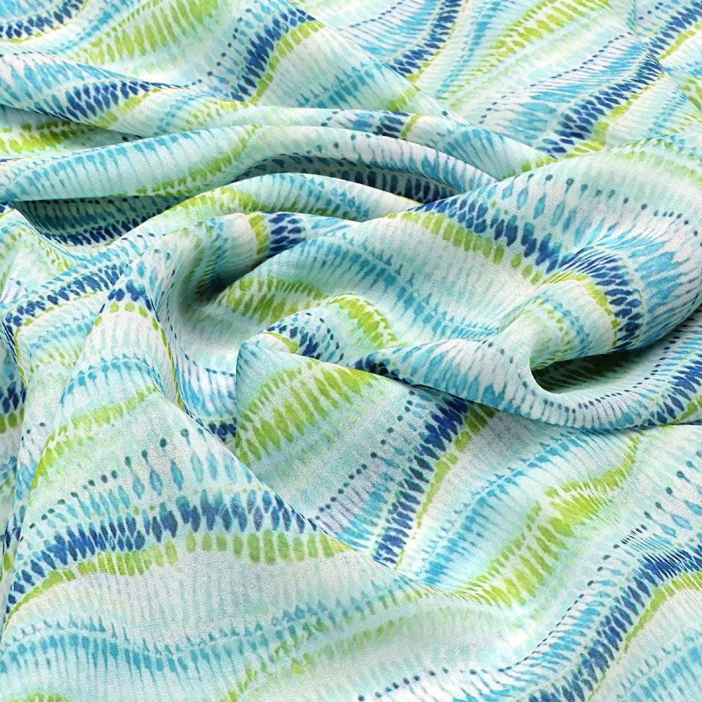 Green and Blue Leheriya Digital Printed Fabric - FAB VOGUE Studio®
