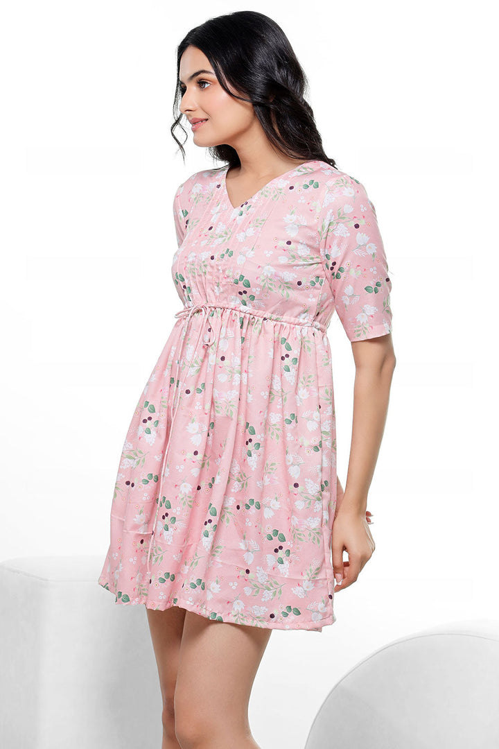Pink Floral Print Dress