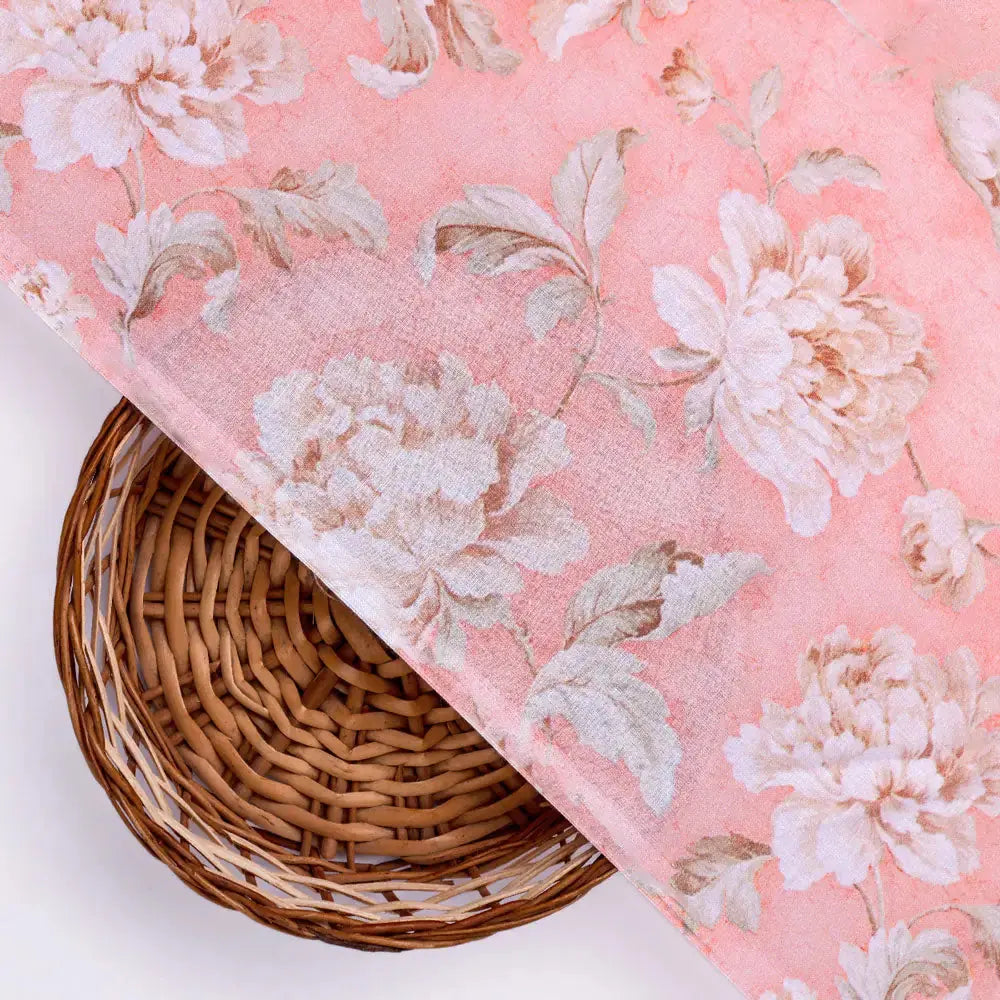 Pure Cotton Fabric in Peach Floral Design – 00 01 b