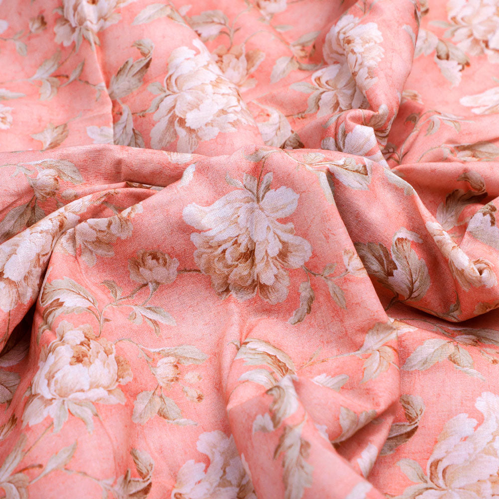 Pure Cotton Fabric in Peach Floral Design