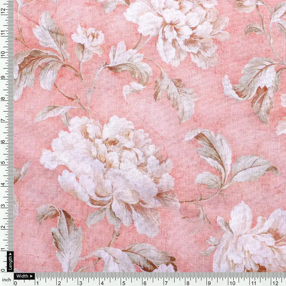 Pure Cotton Fabric in Peach Floral Design – 00 01 d