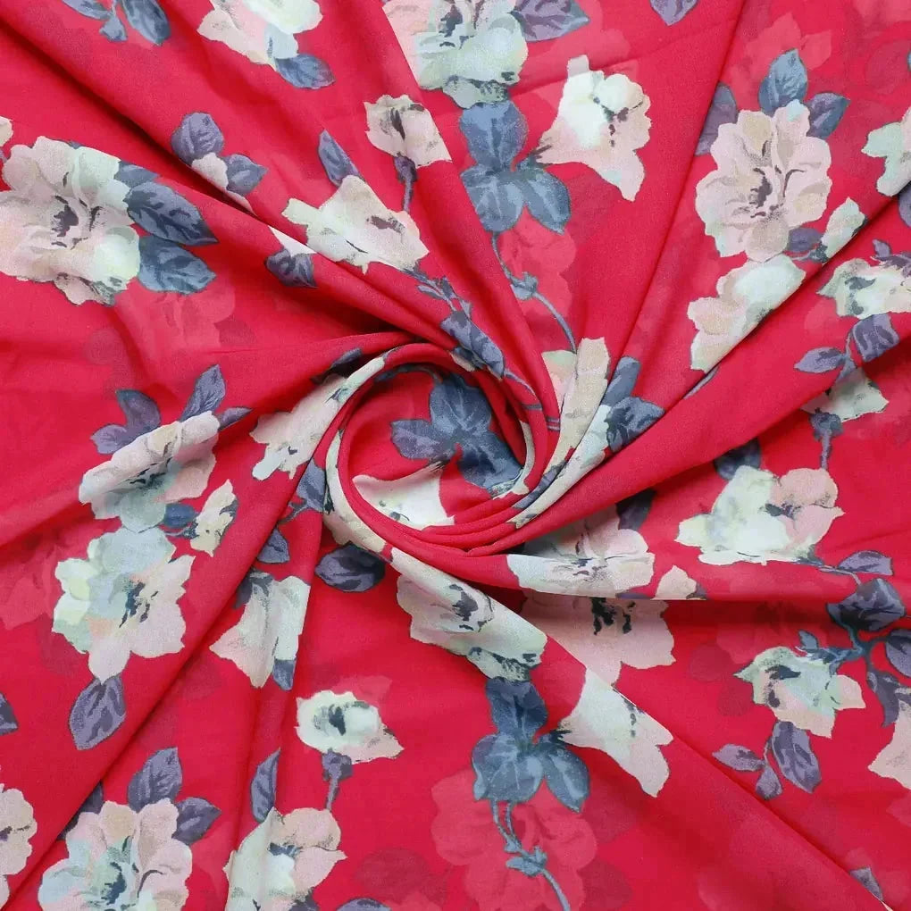 Red And White Flower Digital Printed Fabric - Weightless – 01 48.5 2m a