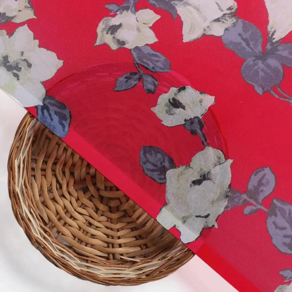 Red And White Flower Digital Printed Fabric - Weightless – 01 48.5 2m b