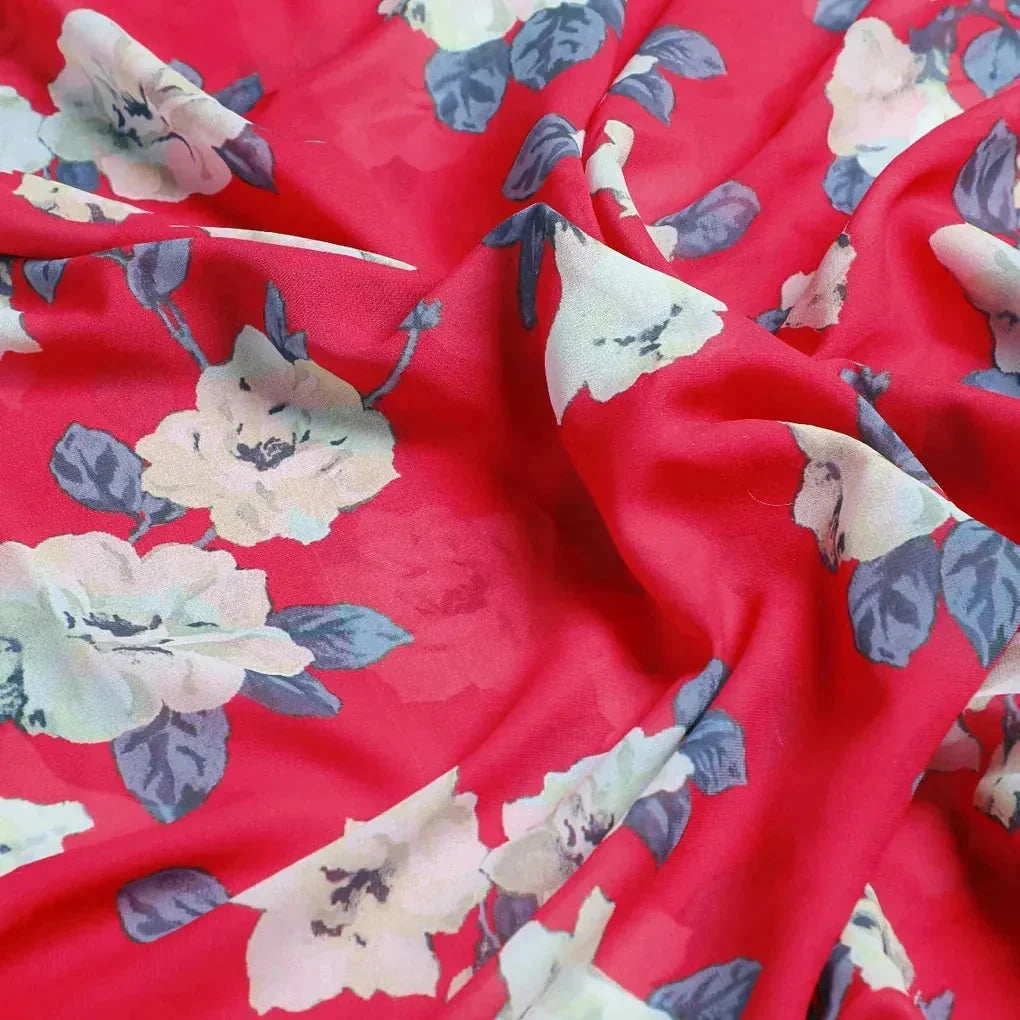 Red And White Flower Digital Printed Fabric - Weightless – 01 48.5 2m c