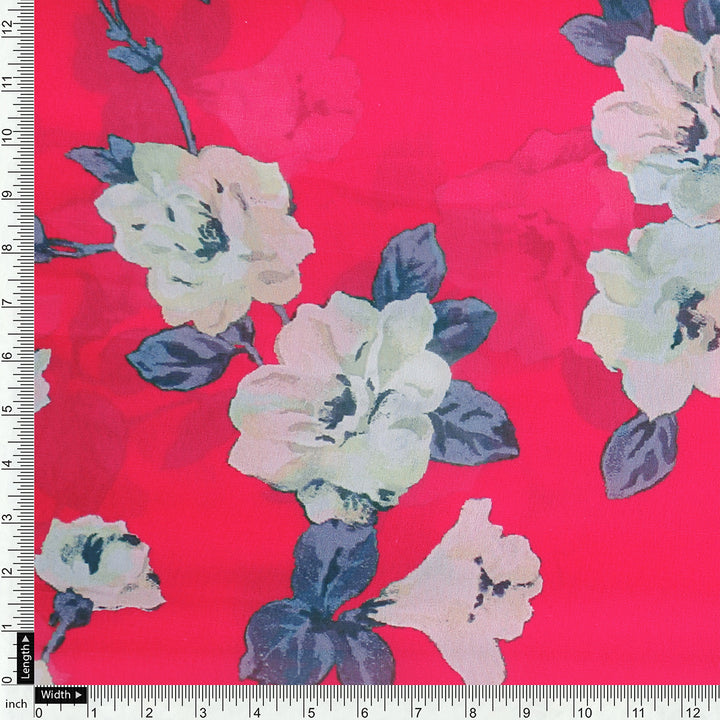 Red And White Flower Digital Printed Fabric - Weightless