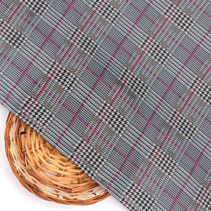 Tiny Strips Glen Checks Digital Printed Fabric - Muslin