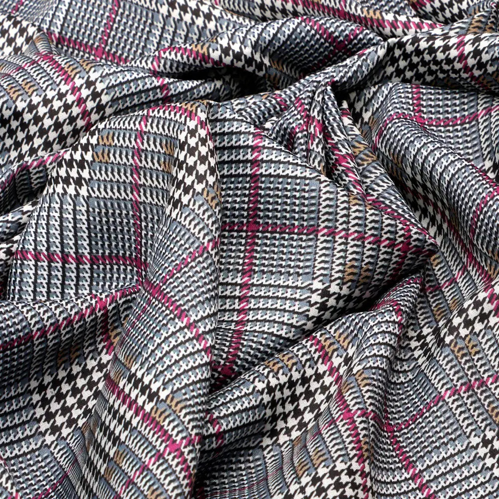 Tiny Strips Glen Checks Digital Printed Fabric - Muslin – 0111 c