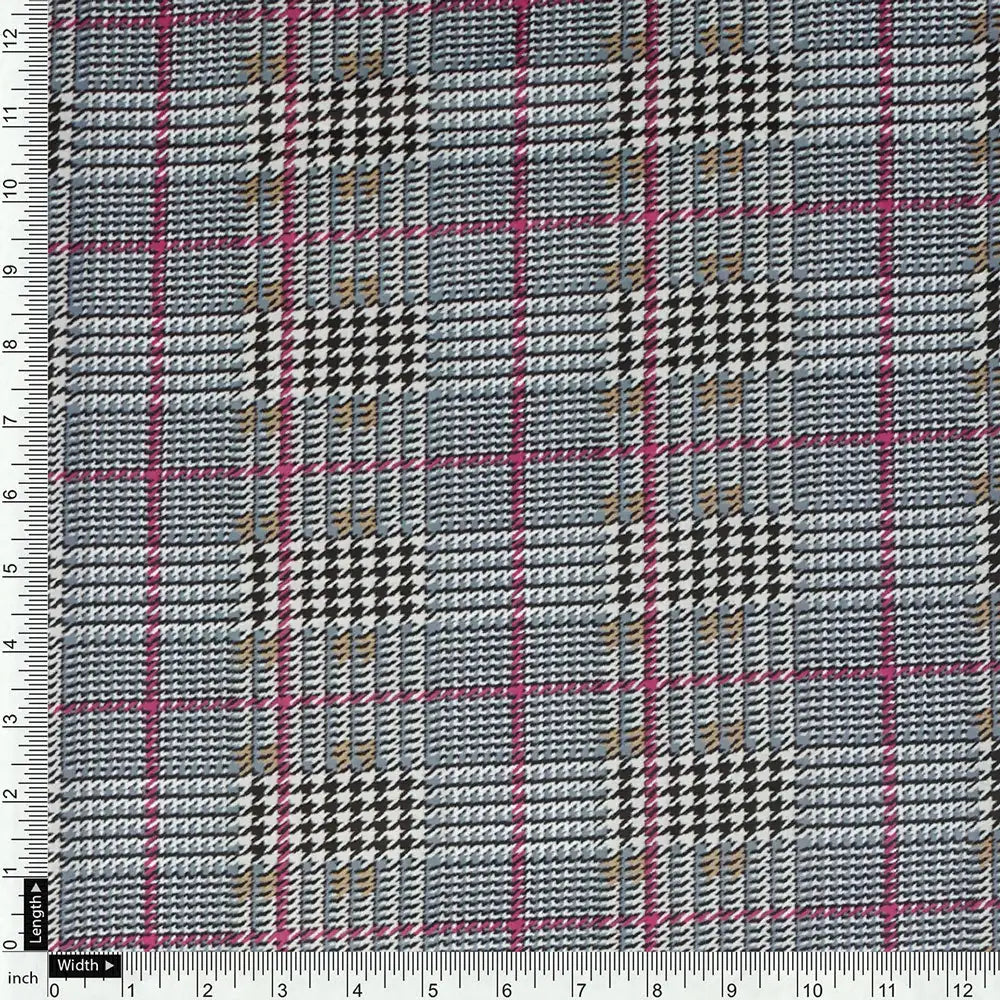 Tiny Strips Glen Checks Digital Printed Fabric - Muslin – 0111 d