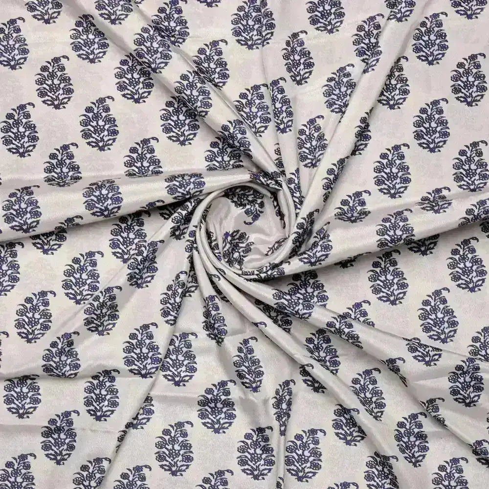 Block Print Motif Digital Printed Fabric - Crepe – 02 a