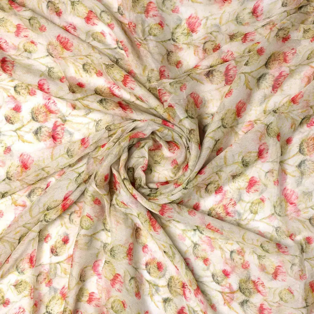 Beautiful Floral Vines Over Cream Base Digital Printed Fabrics – 05 a