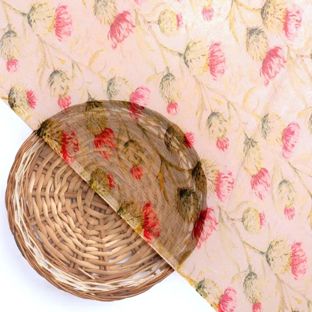 Beautiful Floral Vines Over Cream Base Digital Printed Fabrics – 05 b