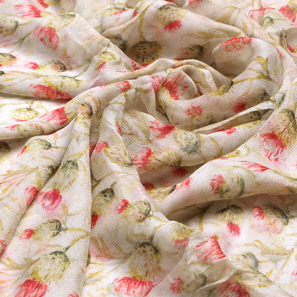 Beautiful Floral Vines Over Cream Base Digital Printed Fabrics