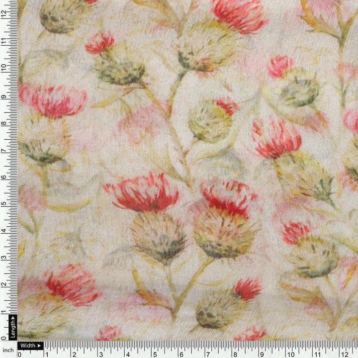 Beautiful Floral Vines Over Cream Base Digital Printed Fabrics