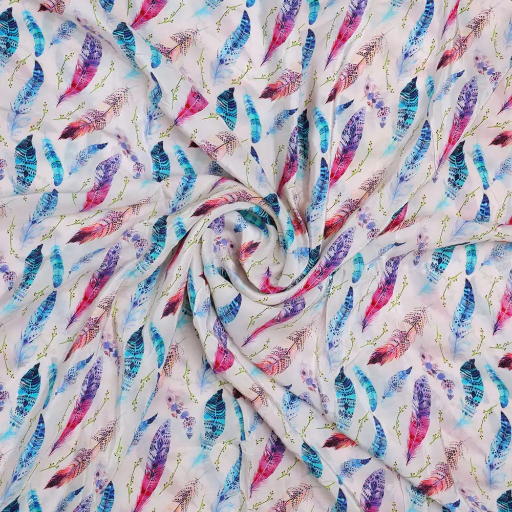 Feathers Digital Printed Fabric - Natural crepe – 06 a