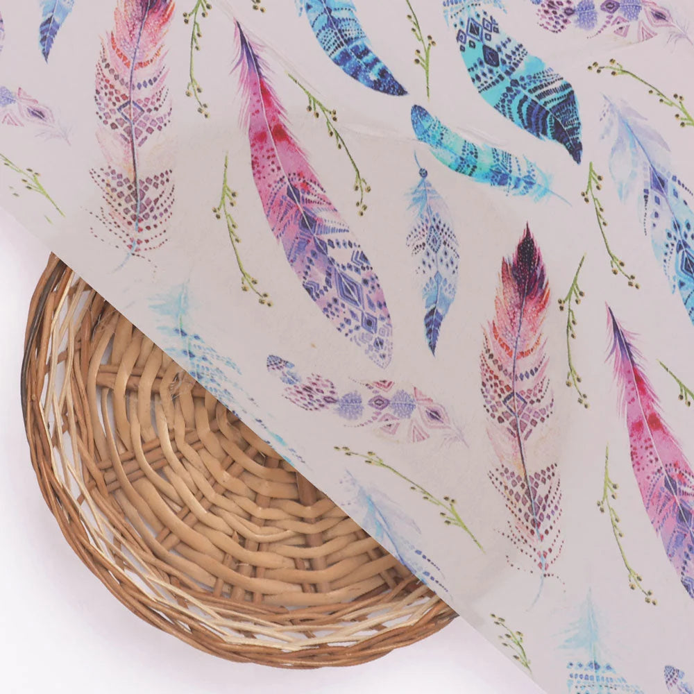 Feathers Digital Printed Fabric - Natural crepe – 06 b