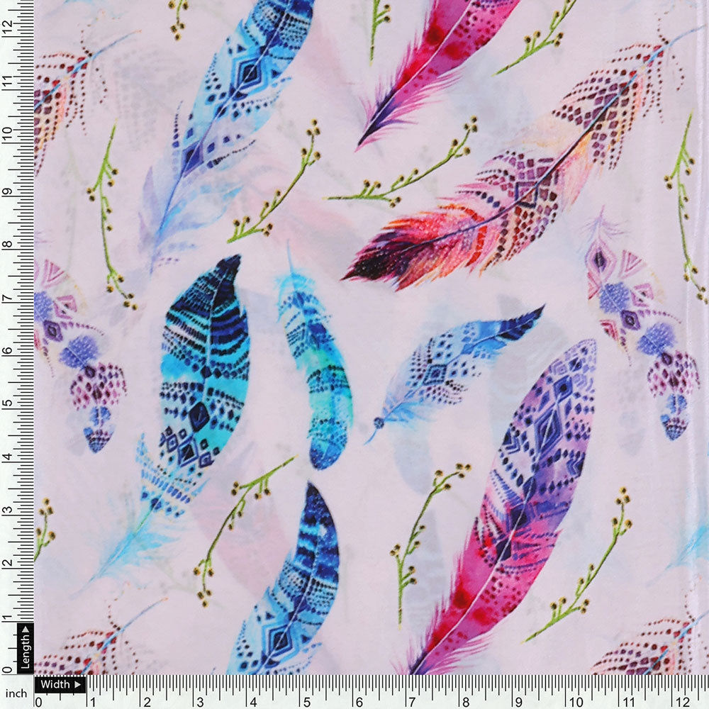 Feathers Digital Printed Fabric - Natural crepe
