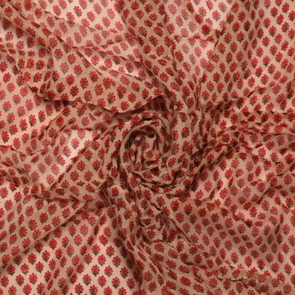 Classy Cream Ditsy Digital Printed Pure Organza Fabric – 07 a