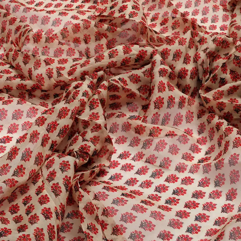 Classy Cream Ditsy Digital Printed Pure Organza Fabric – 07 c