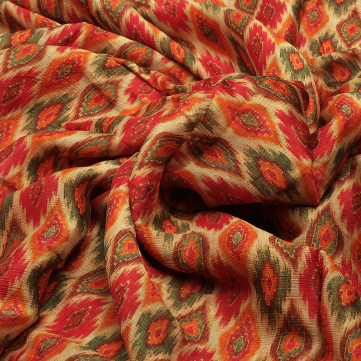 Seamless Pochampilli Patterns Digital Printed Fabric - Pure Chiffon